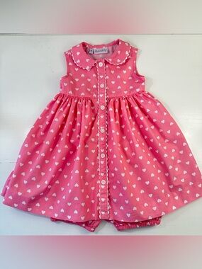 Rachel Riley Pink Hearts Dress + Bloomers 24M